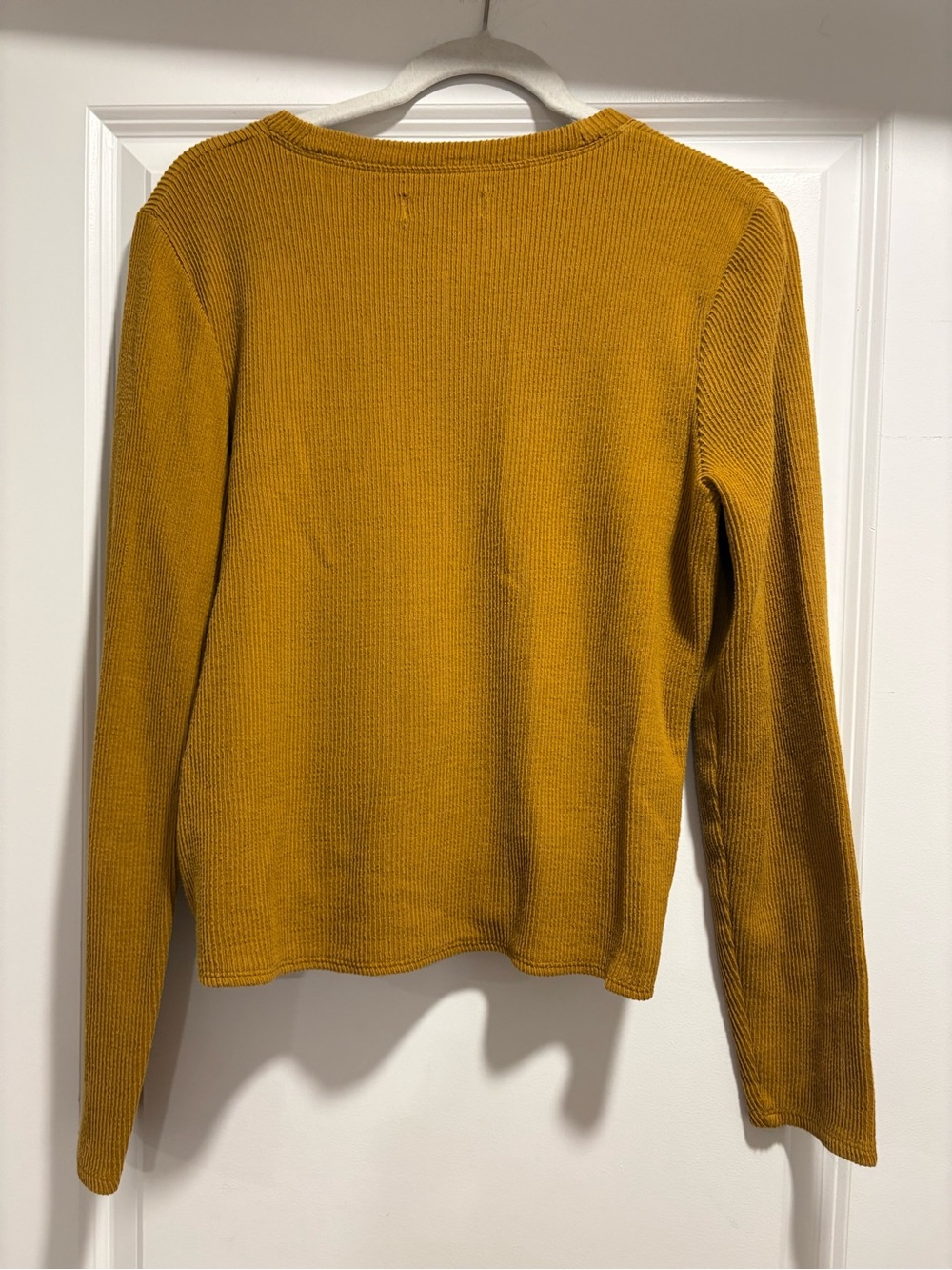 Madewell Mustard Ribbed Long Sleeve Tie-Front Top - Picture 2 of 6